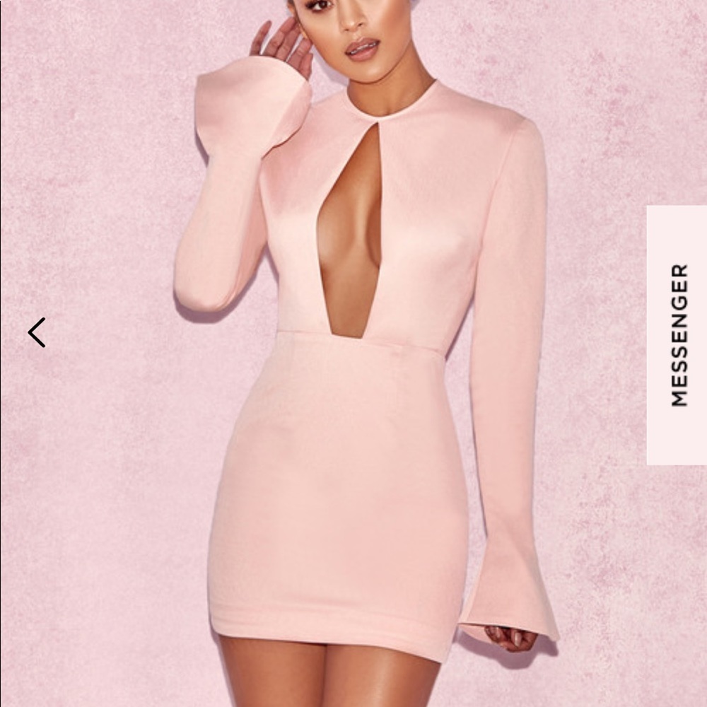 House of CB Blush Satin Slit Sleeve Dress Size Med